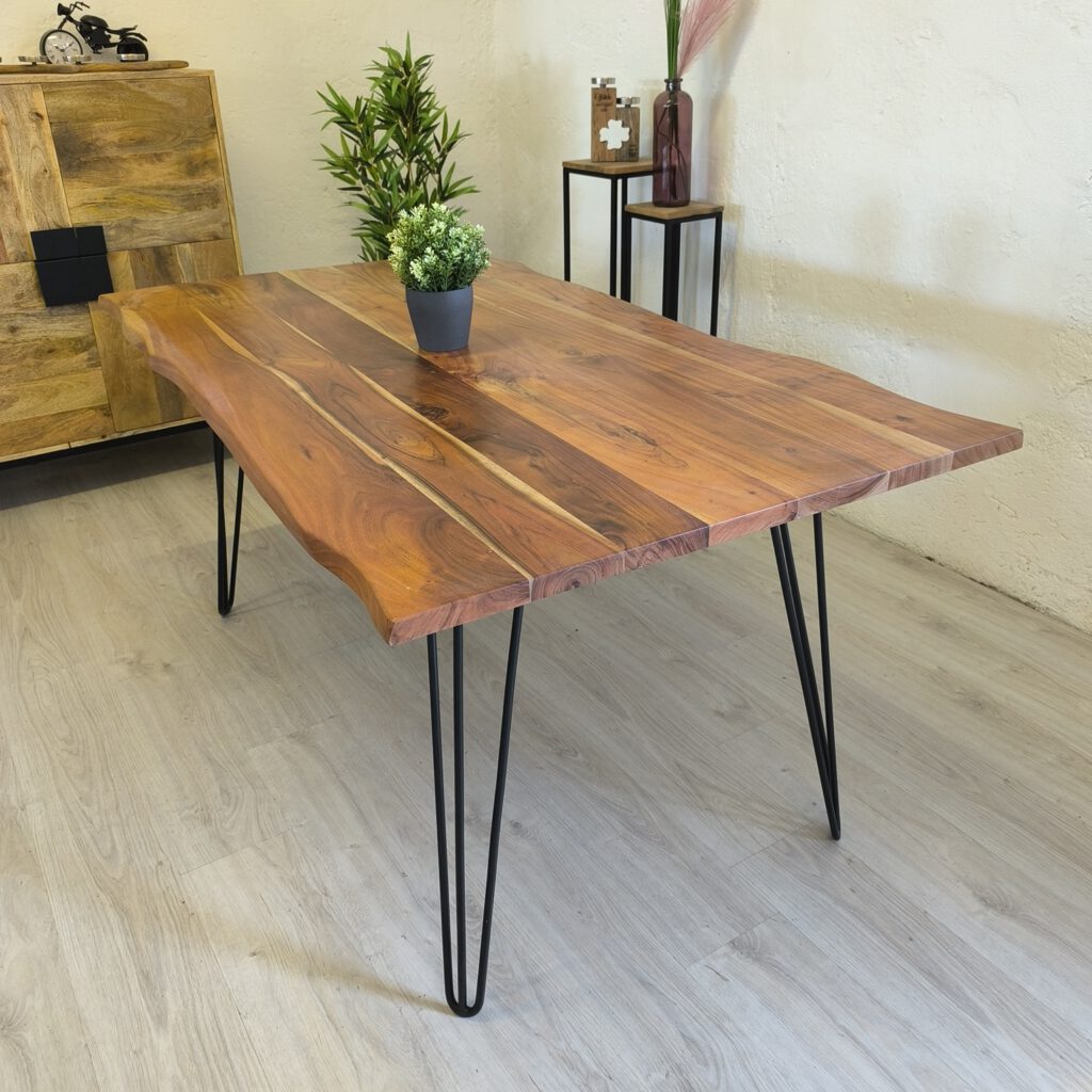Esstisch Bene Akazie mit Baumkante Pin Legs